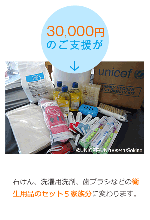 30,000円のご支援が･･････衛生用品のセット40人分に