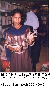 研修を受け、コミュニティで青年女子のピア・リーダーとなったシャンタ。