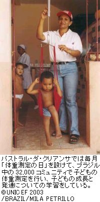 パストラル・ダ・クリアンサでは毎月「体重測定の日」を設けて、ブラジル中の32,000コミュニティで子どもの体重測定を行い、子どもの成長と発達についての学習をしている。