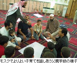 モスクでよりよい子育てを話しあう父親学級の様子