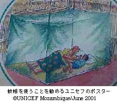 蚊帳を使うことを勧めるユニセフのポスター