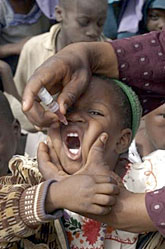 子どもにポリオワクチンを接種するキャンペーンの様子。
