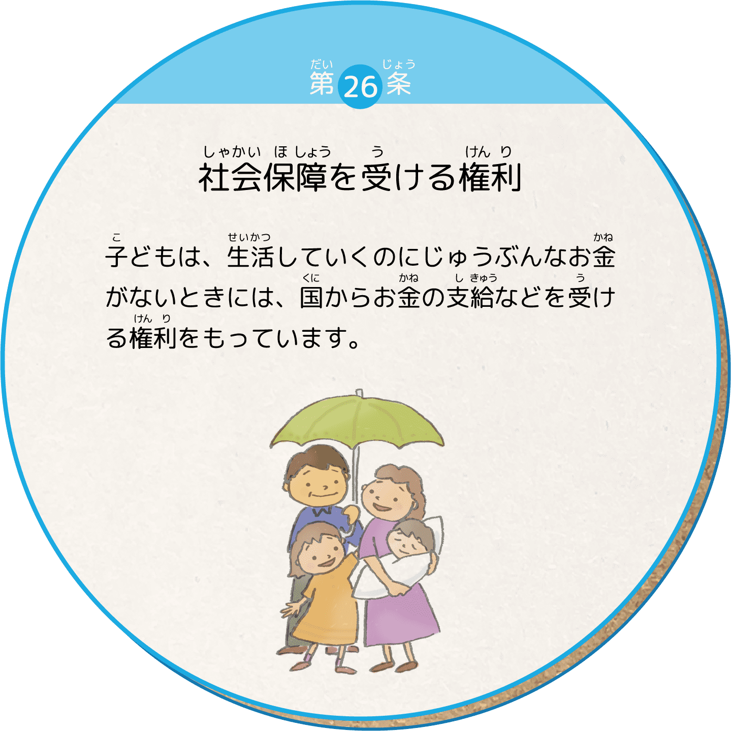 子どもは、生活していくのにじゅうぶんなお金がないときには、国からお金の支給などを受ける権利をもっています。