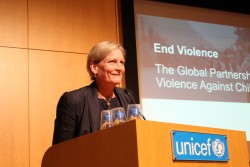 子どもに対する暴力撤廃のためのグローバル・パートナーシップ（Global Partnership to End Violence against Children）のスーザン・ビッセル事務局長。