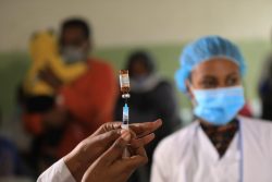 エチオピアで始まった1,400万人を対象とする、はしかの予防接種キャンペーンの様子。(エチオピア、2020年7月撮影)