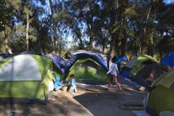 マタモロスの非公式キャンプにある仮のテントの様子。(2020年1月29日撮影)