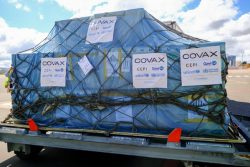 COVAXを通じてアンタナナリボ空港に届いたCOVID-19ワクチン。(マダガスカル、2021年5月8日撮影)