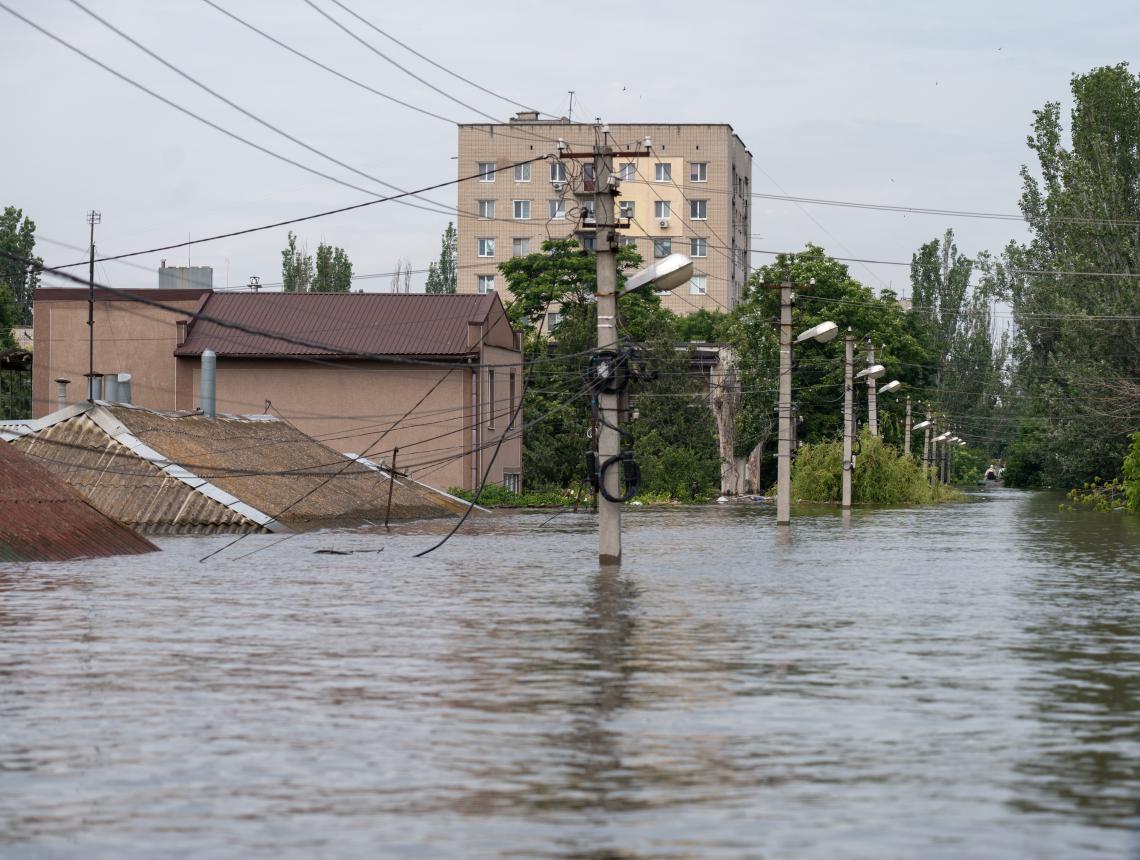 ヘルソン州の洪水で浸水っした地域（ウクライナ、2023年6月撮影）
