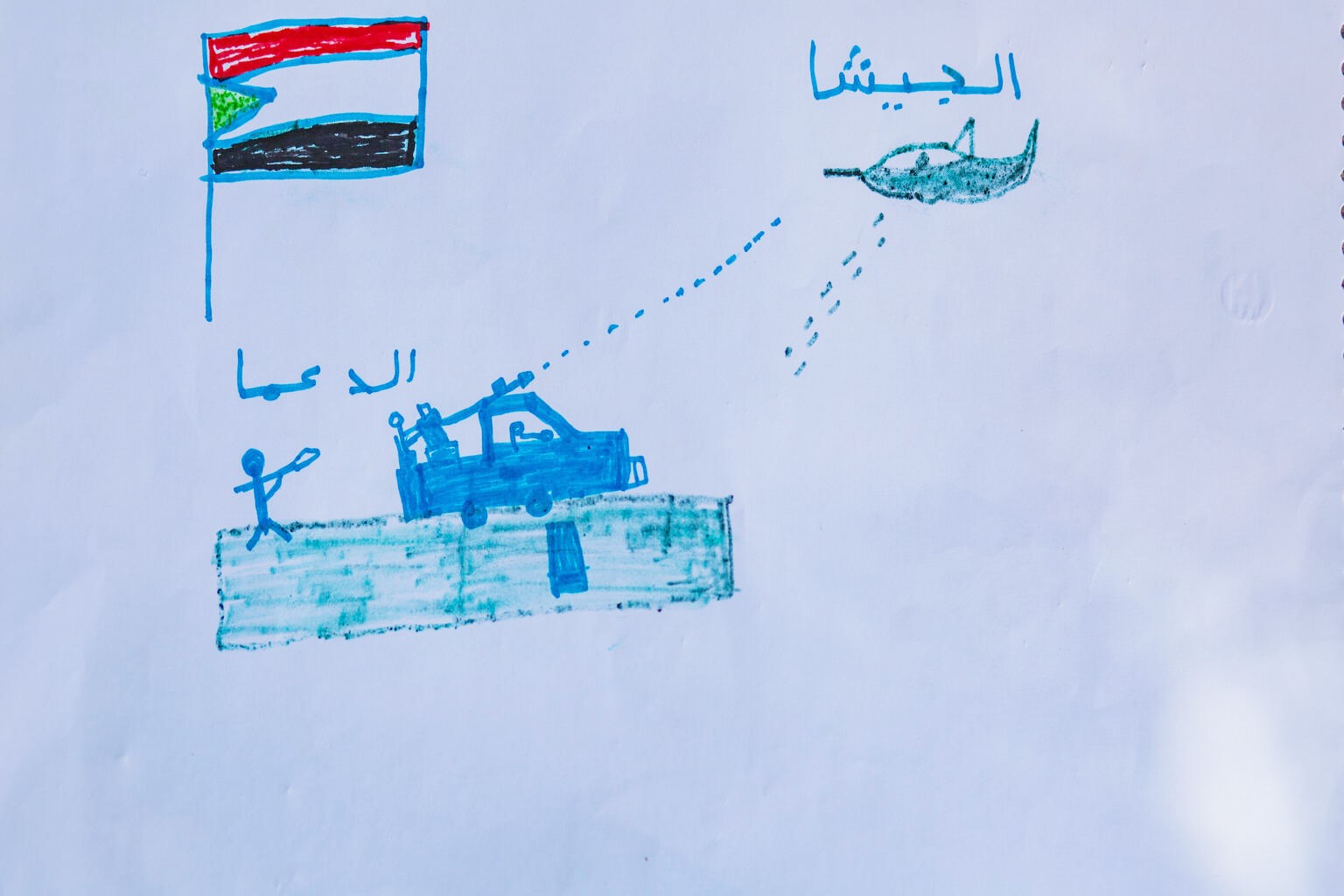 アフメドが描いた戦闘の様子（スーダン、2023年6月3日撮影）