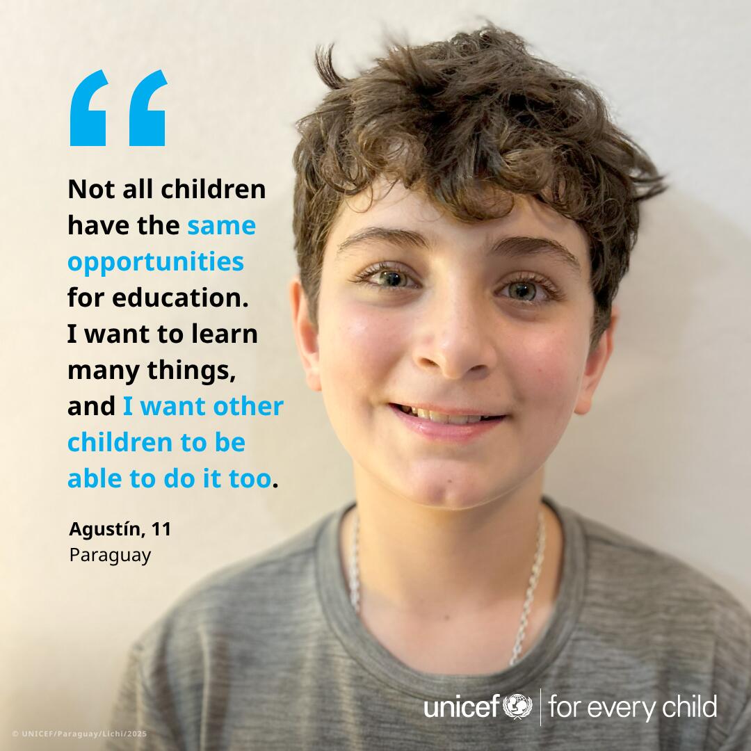 教育を受ける権利の大切さを自分の言葉で語る、パラグアイのアグスティンさん(11歳)