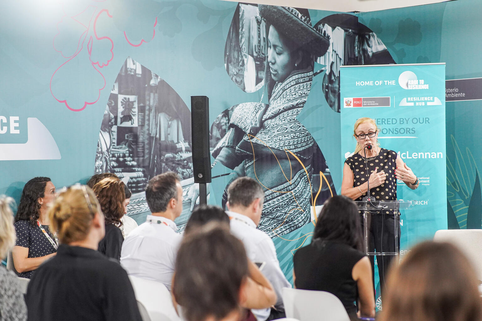 COP30の会場でスピーチをするファン・デル・ハイデン事務局次長（ブラジル。2025年11月12日撮影）