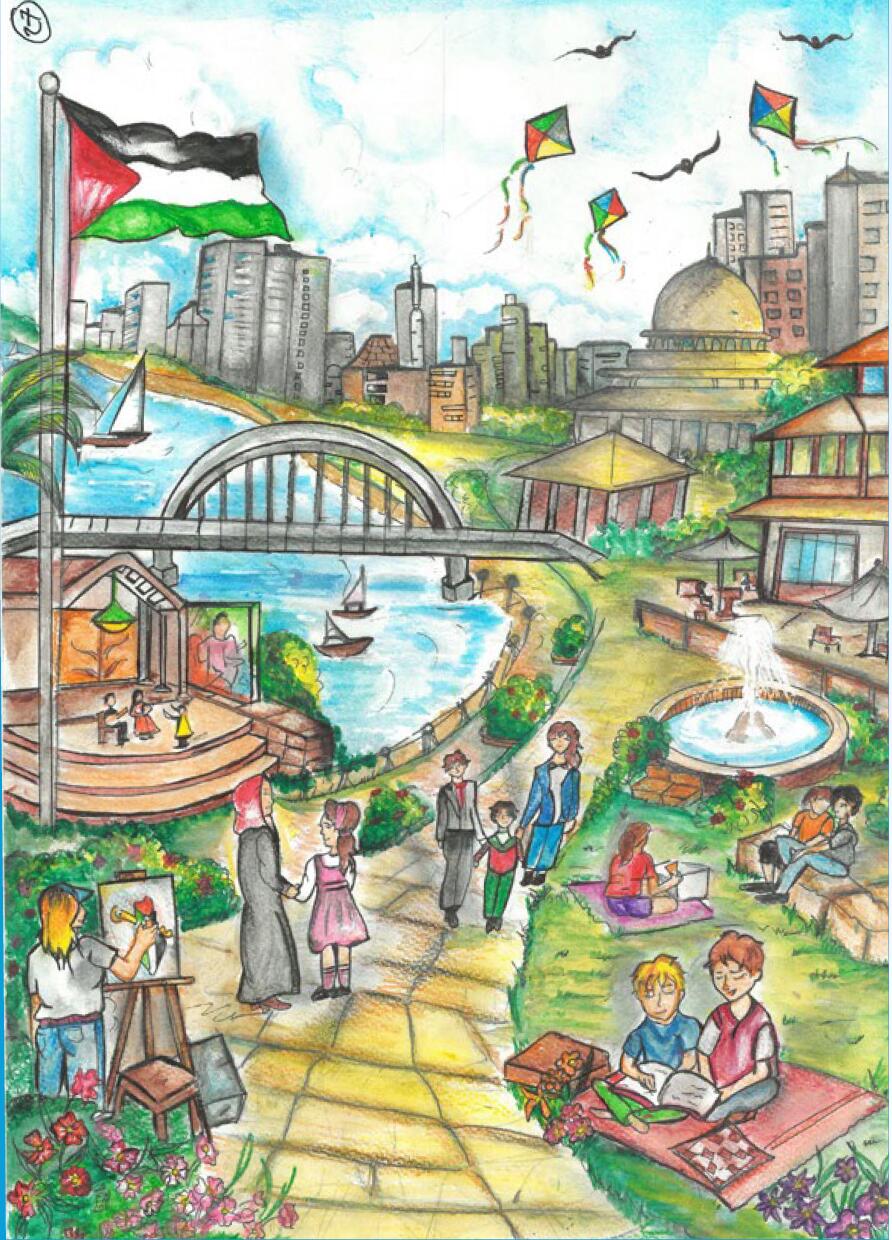 「私たちが望むガザ」をテーマにガザの子どもが描いた絵