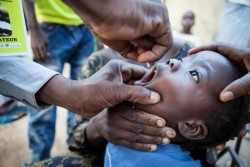 ポリオの予防接種を受ける子ども。（マリ）