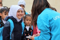 Over 20,000 students from 37 schools in the host community in the greater Qayyara area (south of Mosul) have received winter clothing funded through the government of Germany.  Photo credit: Omar Wahab