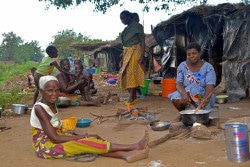 On 17 March 2019 in Malawi, communal pots and makeshift plastic "houses" providing temporary refuge at Mwalija camp in Chikwawa. Since early March 2019, heavy rains and flooding in Malawi have caused at least 45 deaths and 577 injuries, according to the Malawi Government’s Department of Disaster Management Affairs (DoDMA). So far, the floods have affected over 147,000 households (more than 739,000 people) in 14 districts, displacing over 15,000 families, mainly in the Southern Region. On 8 March, the President of Malawi declared a State of Disaster in areas hit by the floods. The Climate Change and Meteorological Department predicts more heavy rains and strong winds in the south. UNICEF has stepped in to support thousands of families affected by floods in the southern region of Malawi. Preliminary estimates from the Department of Disaster Management and Preparedness (DoDMA) indicate that 93,730 families have been affected with 6,341 families displaced and seeking shelter, mostly in schools, churches and health centres. DODMA also states that 30 people have been confirmed dead and 377 injured as of 11 March 2019. With thousands forced out their flooded homes, many families lack basic supplies including food, water and sanitation facilities. The floods have also disrupted learning for thousands of children. UNICEF is working with partners to ensure that primary and secondary school classes resume as soon as possible for affected children, so that their education is not disrupted. UNICEF will provide tents and school supplies to schools and temporary learning centres and will deploy additional volunteer teachers. With over 6,000 families displaced, there are also child protection risks. UNICEF is also supporting DoDMA to assess the situation using drones. Drone acquired photos and videos of the affected area are being used to assess flood damage to buildings and fields, and to help plan the humanitarian response.