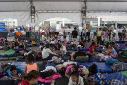 メキシコ-グアテマラ国境で、人道ビザの発給を待つ多くの家族。(2019年1月撮影)