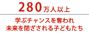 280万人以上　学ぶチャンスを奪われ未来を閉ざされる子どもたち
