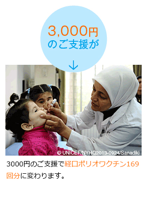 3000円のご支援で経口ポリオワクチン169回分に変わります。
