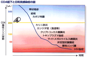 CD4低下と日和見感染症の図