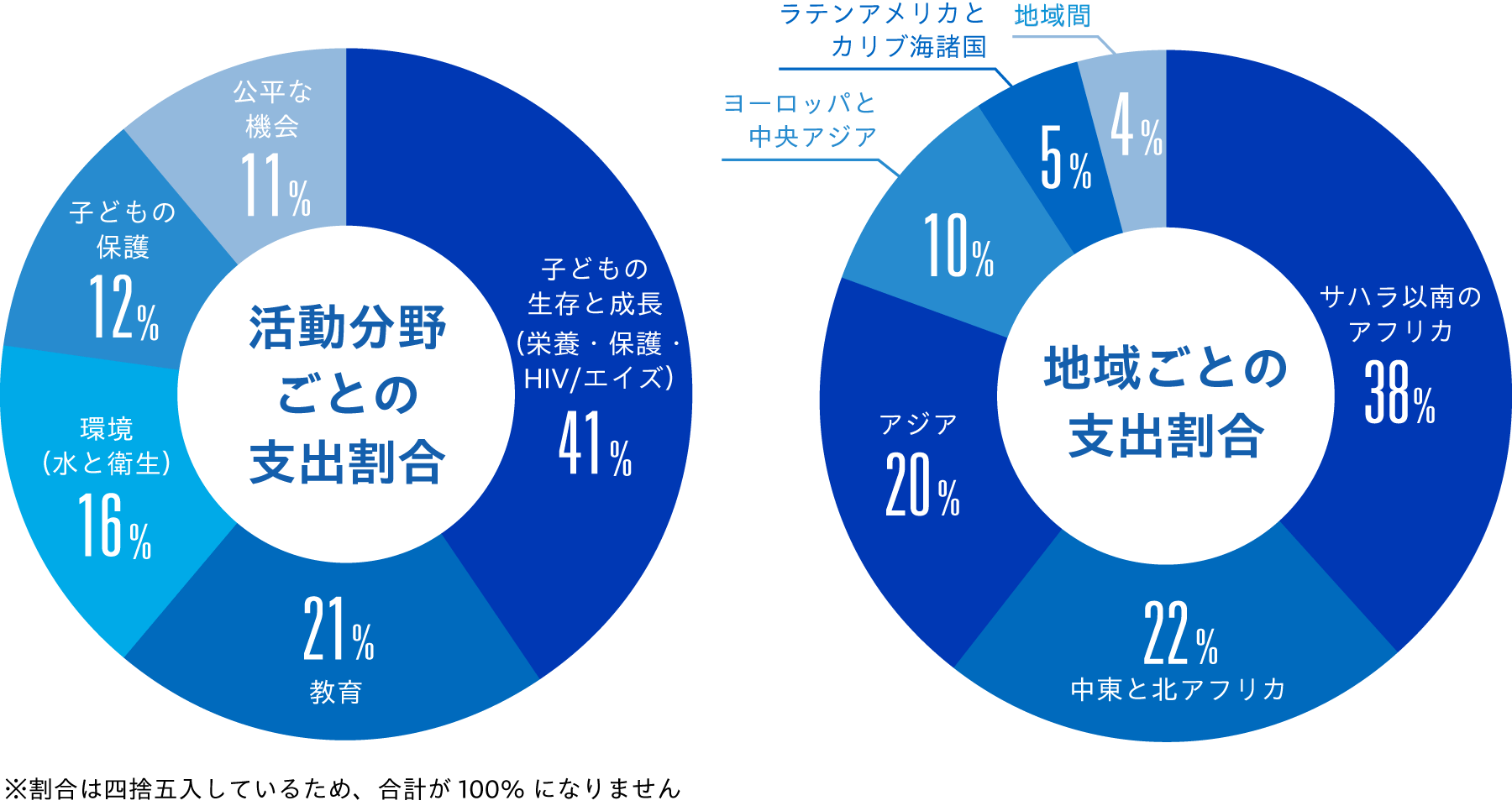 グラフ（活動分野ごとの支出割合）・グラフ（地域ごとの支出割合）