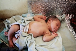 避難所に身を置くクレラちゃん(ソロモン諸島)