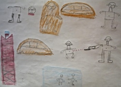 ナイジェリア難民の子どもが描いた絵。