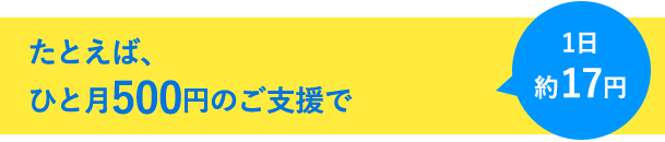 たとえば、ひと月500円のご支援で...1日約17円