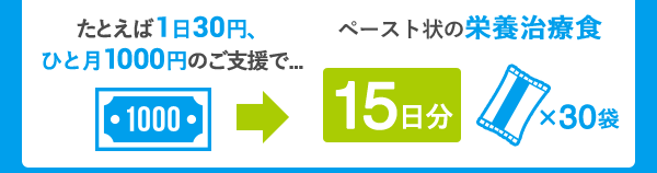たとえば1日30円、ひと月1000円のご支援で...ペースト状の栄養治療食15日分