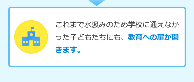 これまで水汲みのため学校に通えなかった子どもたちにも、教育への扉が開きます。