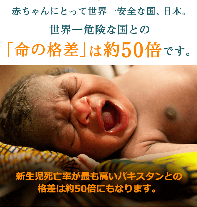 赤ちゃんにとって世界一安全な国、日本。世界一危険な国との「命の格差」は約50倍です。