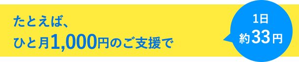 たとえば、ひと月1,000円のご支援で...1日約33円