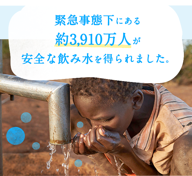 緊急事態下にある約3,910万人が安全な飲み水を得られました。