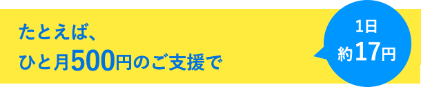 1日約17円 たとえば、ひと月500円のご支援で