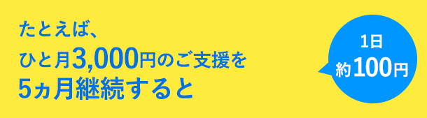 1日約100円 ひと月3,000円のご支援を5ヵ月継続すると