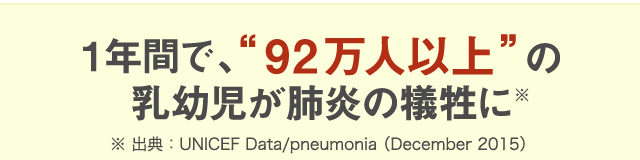 1年間で、92万人以上の乳幼児が肺炎の犠牲に