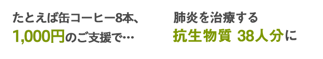 たとえば1,000円のご支援で・・・肺炎を治療する抗生物質38人分に