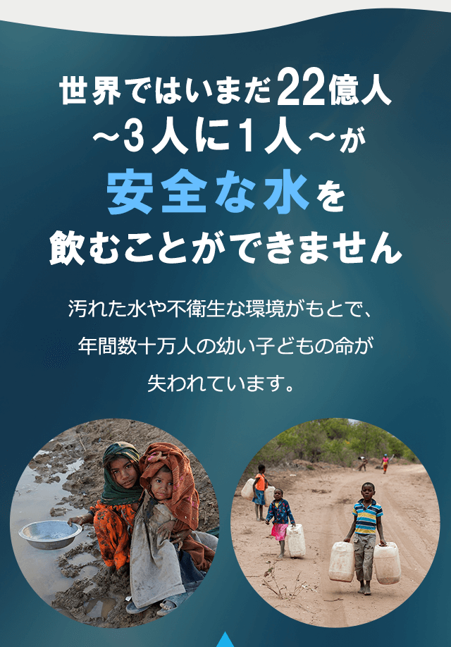 世界ではいまだ22億人 ~3人に1人~が安全な水を飲むことができません