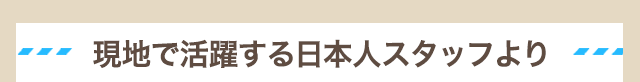 現地で活躍する日本人スタッフより