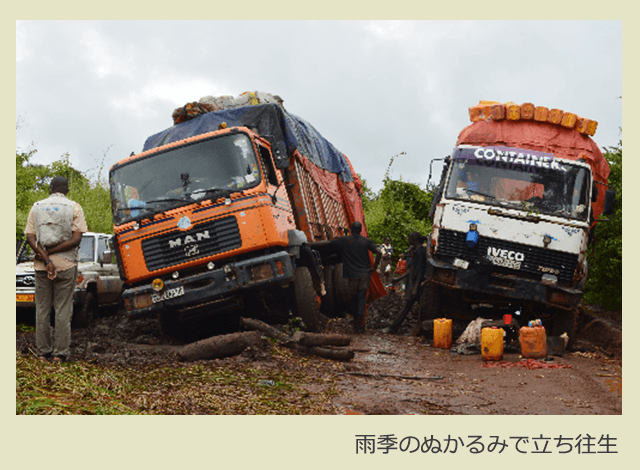 雨季のぬかるみで立ち往生