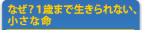 なぜ？１歳まで生きられない、小さな命