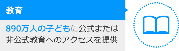 教育：890万人の子どもに公式または非公式教育へのアクセスを提供